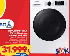 SAMSUNG WD90TA046BE1AH AİR WASH 1400 DEVİR 9 KG / 6 KG KURUTMALI ÇAMAŞIR MAKİNESİ
